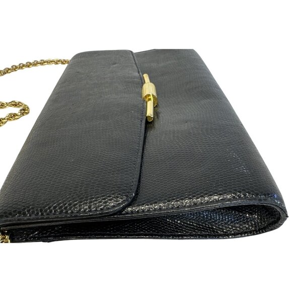 Rodo Italy Blue Genuine Lizard Leather With Gold Hardware And Chain Strap - Picture 3 of 10